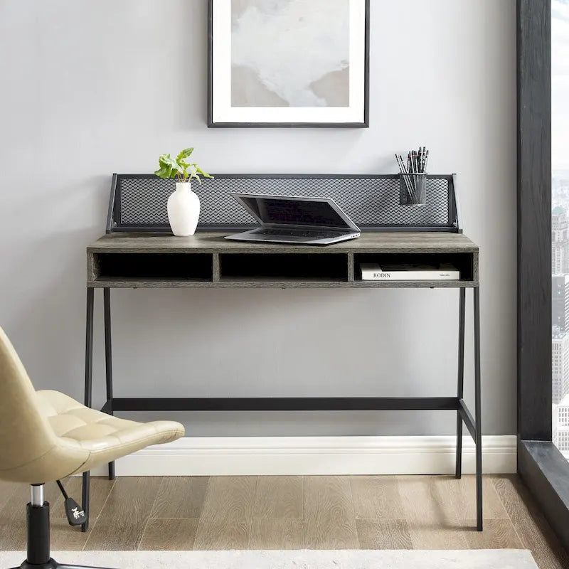 Industrial Writing Desk with Mesh Back - 42 Wide