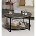 Natural Wood Round Coffee Table with 2-Tier Storage