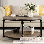 Natural Wood Round Coffee Table with 2-Tier Storage