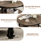 Natural Wood Round Coffee Table with 2-Tier Storage