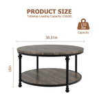 Natural Wood Round Coffee Table with 2-Tier Storage