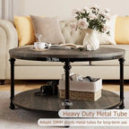 Natural Wood Round Coffee Table with 2-Tier Storage