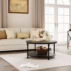 Natural Wood Round Coffee Table with 2-Tier Storage