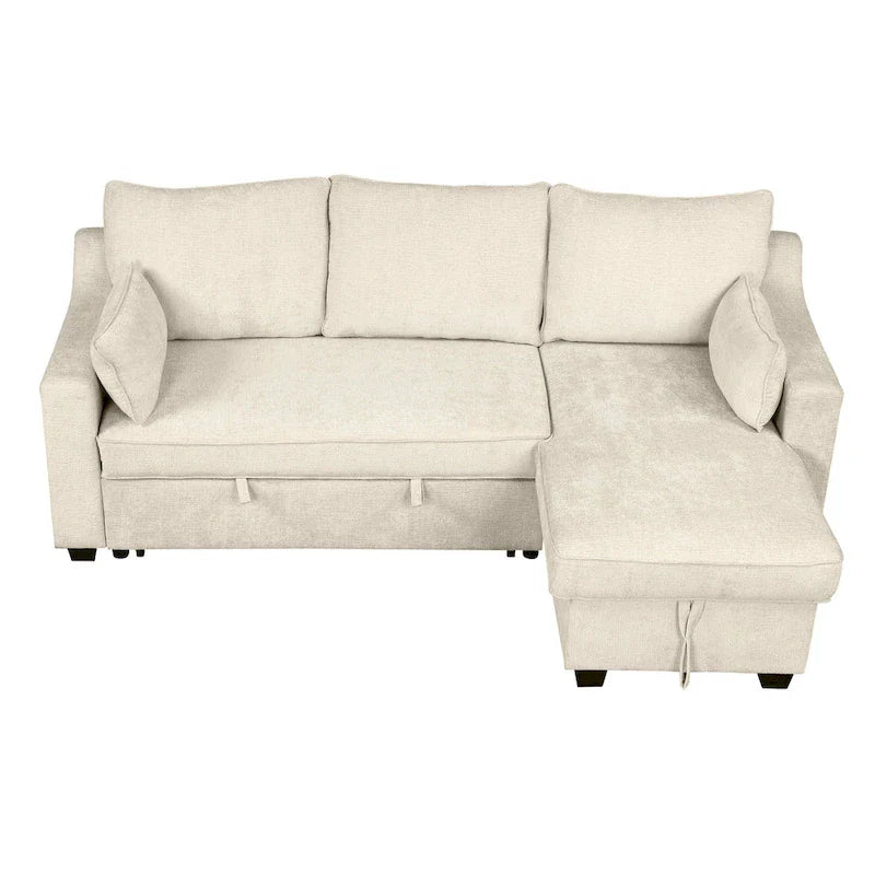 Beige Chenille L-Shaped Sleeper Sofa with Storage and USB Ports