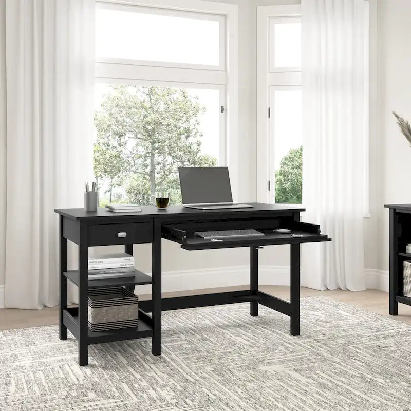 Espresso Oak / Modern Gray / Classic Black – 54" Single-User Computer Desk with Shelves & Drawers