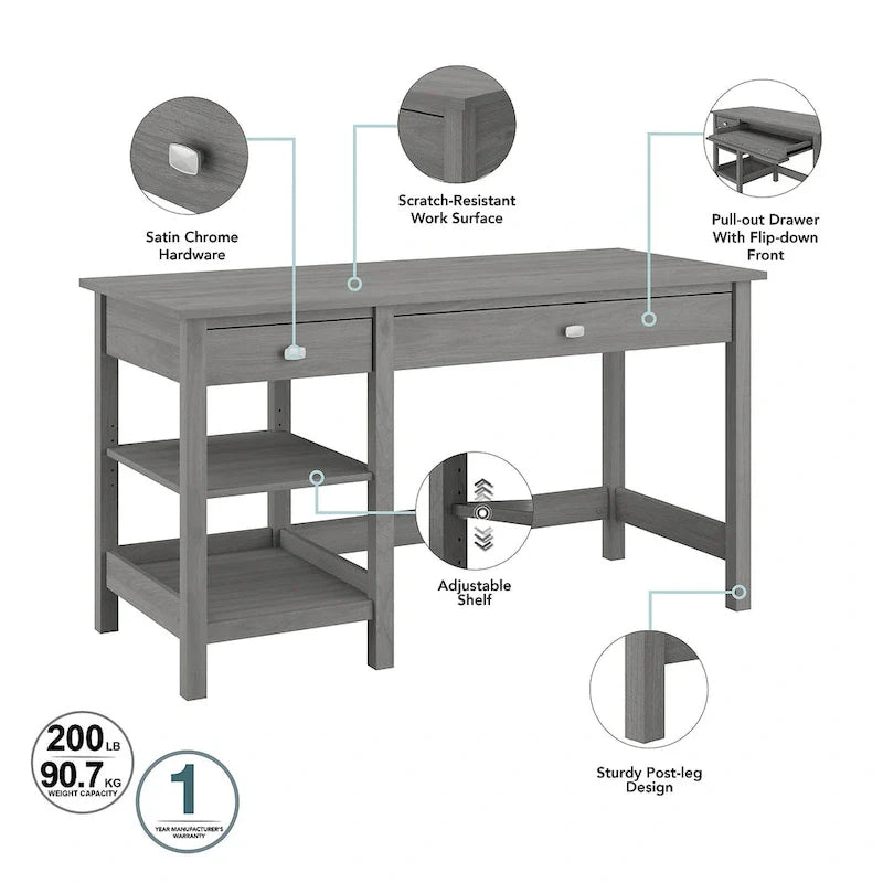 Espresso Oak / Modern Gray / Classic Black – 54" Single-User Computer Desk with Shelves & Drawers