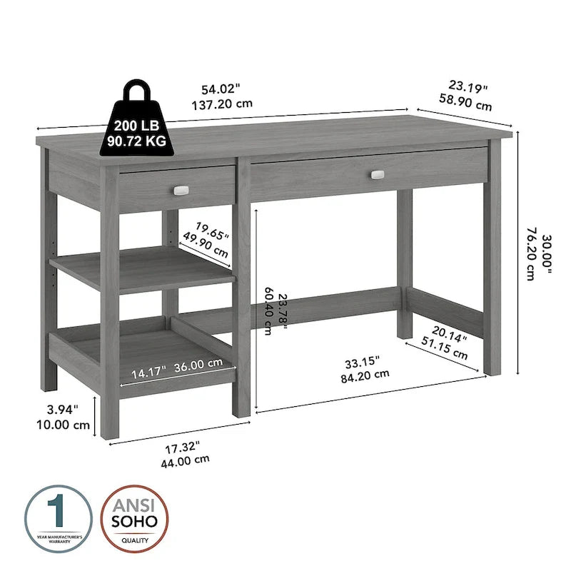 Espresso Oak / Modern Gray / Classic Black – 54" Single-User Computer Desk with Shelves & Drawers