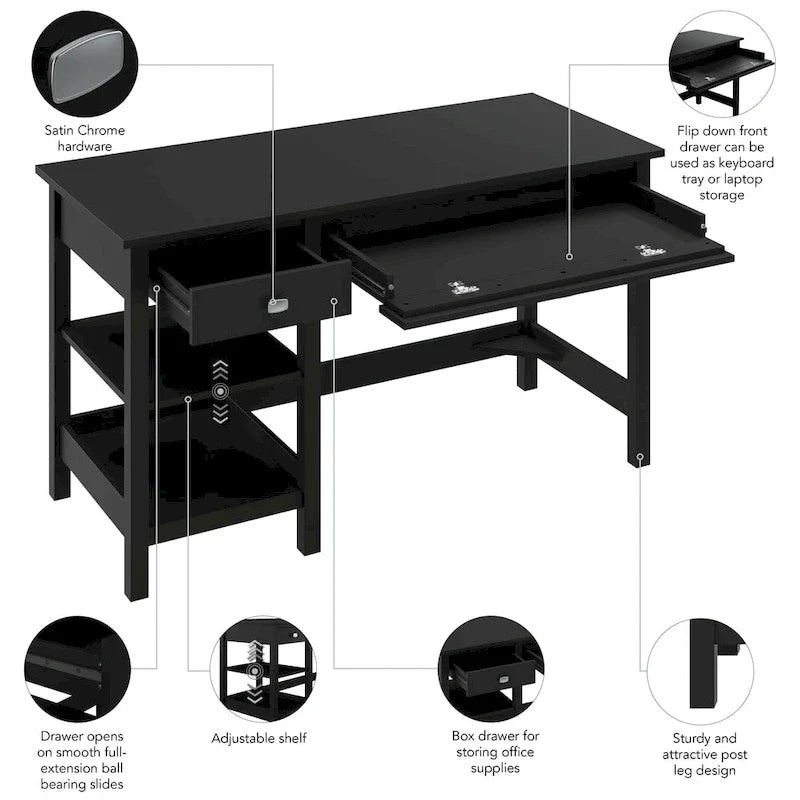 Espresso Oak / Modern Gray / Classic Black – 54" Single-User Computer Desk with Shelves & Drawers