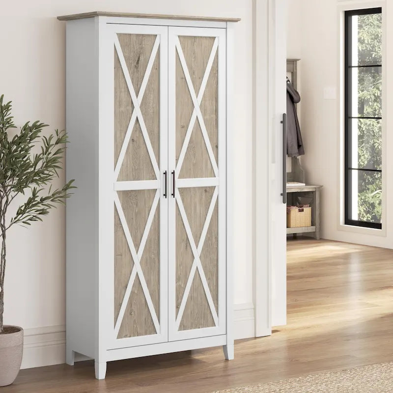 Farmhouse Tall Storage Cabinet with Doors - 5 Shelves