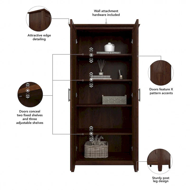 Farmhouse Style Tall Storage Cabinet with 2 Doors & 5 Shelves – Multiple Colors
