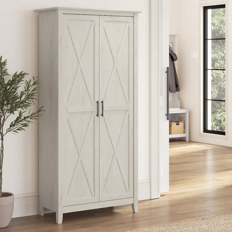 Farmhouse Style Tall Storage Cabinet with 2 Doors & 5 Shelves – Multiple Colors