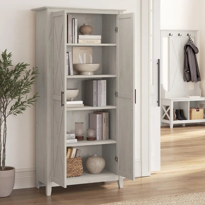 Farmhouse Style Tall Storage Cabinet with 2 Doors & 5 Shelves – Multiple Colors