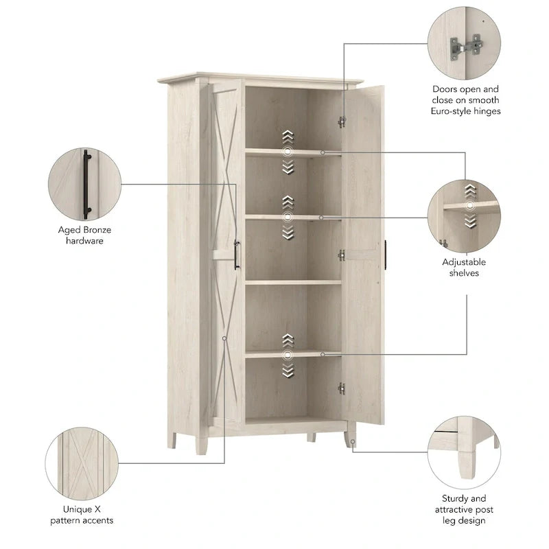 Farmhouse Style Tall Storage Cabinet with 2 Doors & 5 Shelves – Multiple Colors