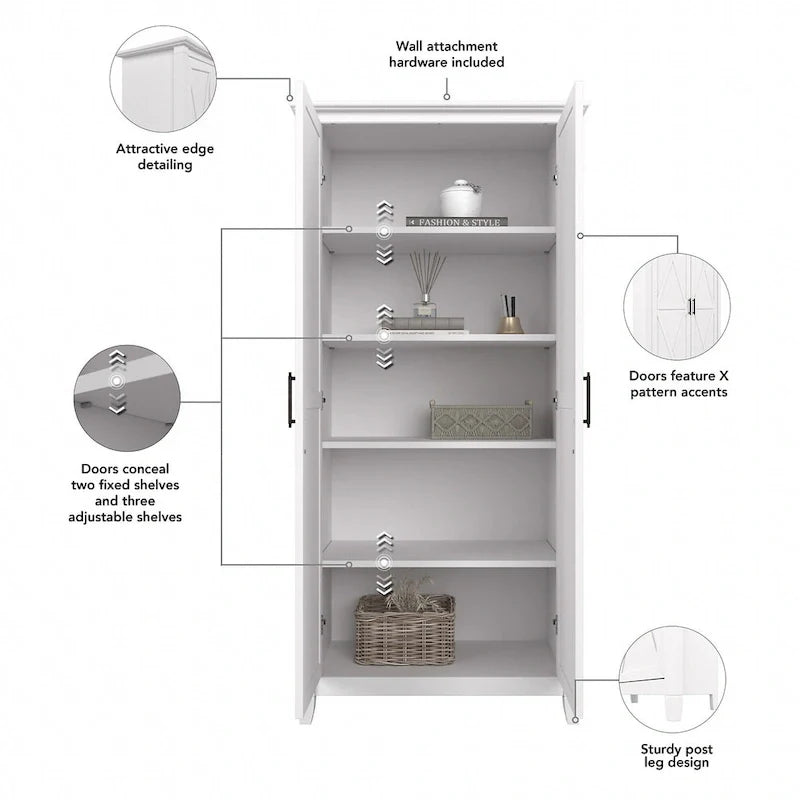 Farmhouse Style Tall Storage Cabinet with 2 Doors & 5 Shelves – Multiple Colors