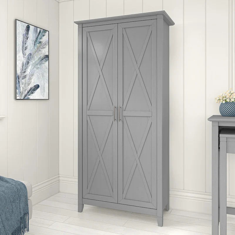 Farmhouse Style Tall Storage Cabinet with 2 Doors & 5 Shelves – Multiple Colors
