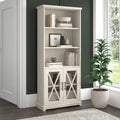Linen White Oak Farmhouse 5-Shelf Bookcase with Glass Doors – 1 Person