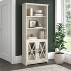 Linen White Oak Farmhouse 5-Shelf Bookcase with Glass Doors – 1 Person