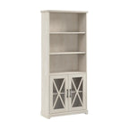 Linen White Oak Farmhouse 5-Shelf Bookcase with Glass Doors – 1 Person