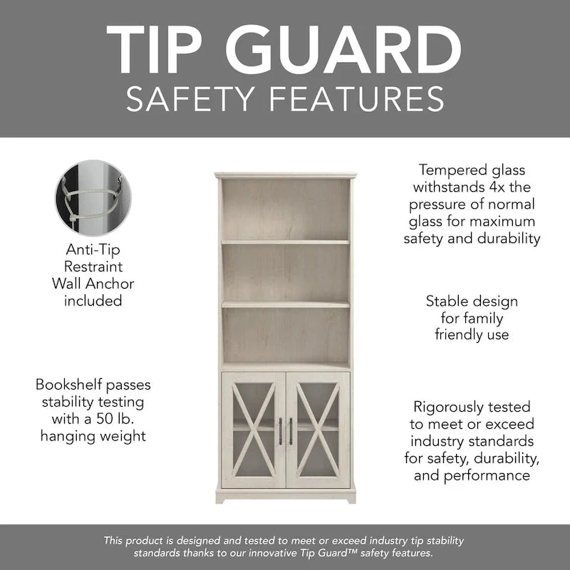 Farmhouse 5-Shelf Bookcase with Glass Doors