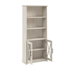 Linen White Oak Farmhouse 5-Shelf Bookcase with Glass Doors – 1 Person