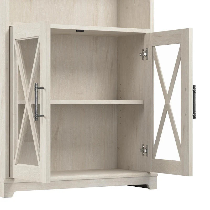 Linen White Oak Farmhouse 5-Shelf Bookcase with Glass Doors – 1 Person