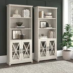 Linen White Oak Farmhouse 5-Shelf Bookcase with Glass Doors – 1 Person