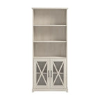 Linen White Oak Farmhouse 5-Shelf Bookcase with Glass Doors – 1 Person