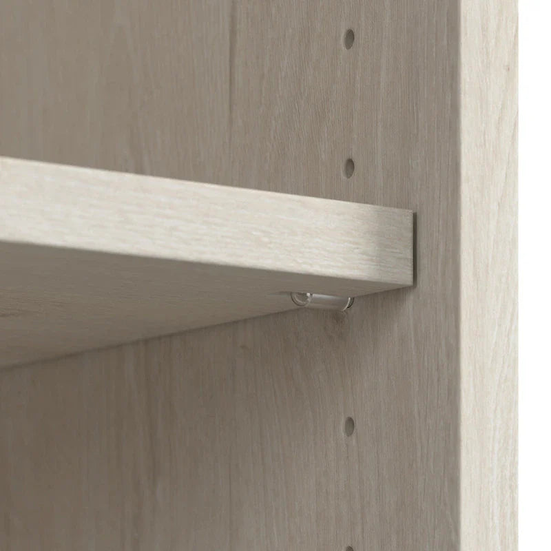 Linen White Oak Farmhouse 5-Shelf Bookcase with Glass Doors – 1 Person