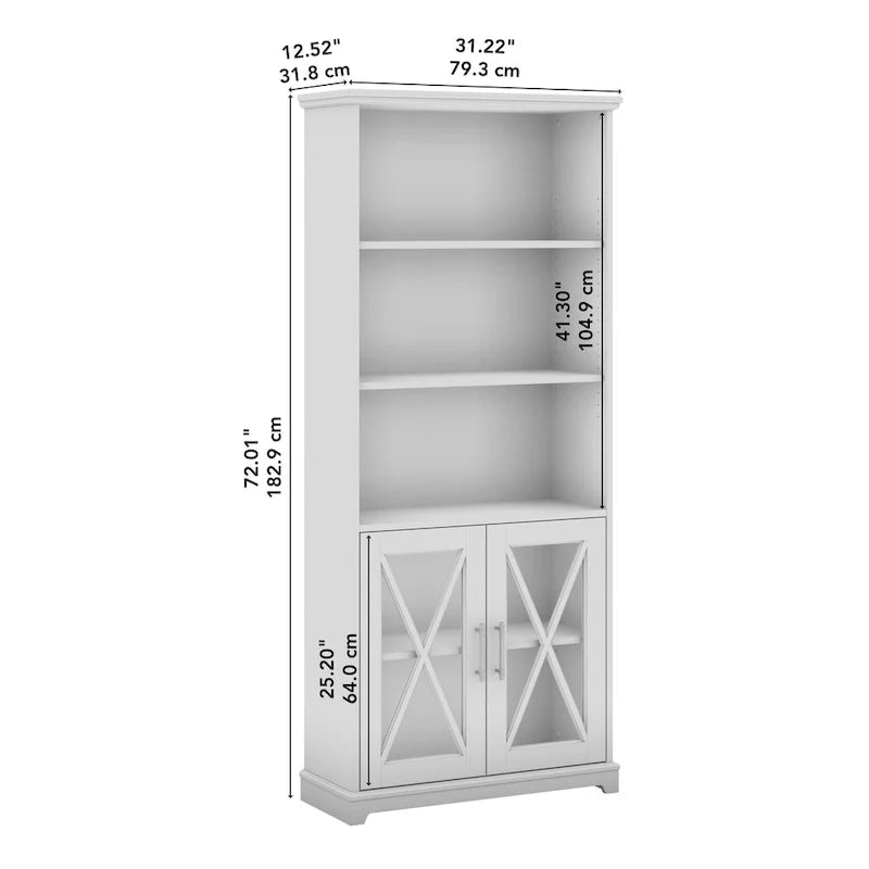 Linen White Oak Farmhouse 5-Shelf Bookcase with Glass Doors – 1 Person