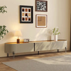 Brown Leather TV Stand for Living Room with 3 Drawers and Metal Legs