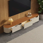 Brown Leather TV Stand for Living Room with 3 Drawers and Metal Legs