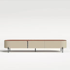 Brown Leather TV Stand for Living Room with 3 Drawers and Metal Legs