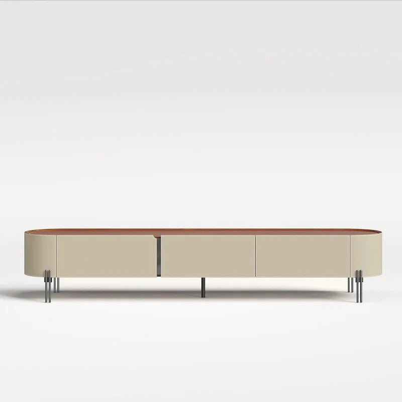 Brown Leather TV Stand for Living Room with 3 Drawers and Metal Legs