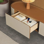 Brown Leather TV Stand for Living Room with 3 Drawers and Metal Legs