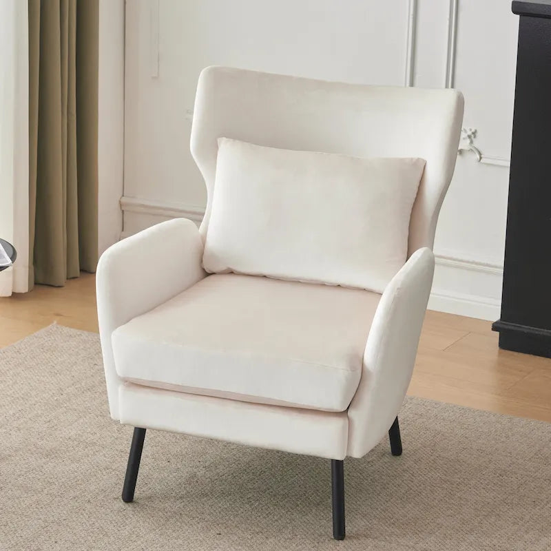 Velvet Wing Back Accent Chair - Single Seat with Pillow