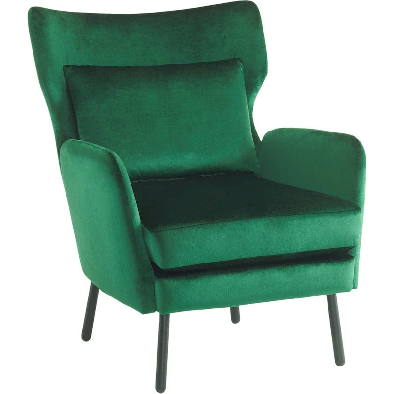 Velvet Wing Back Accent Chair - Single Seat with Pillow