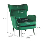 Velvet Wing Back Accent Chair - Single Seat with Pillow