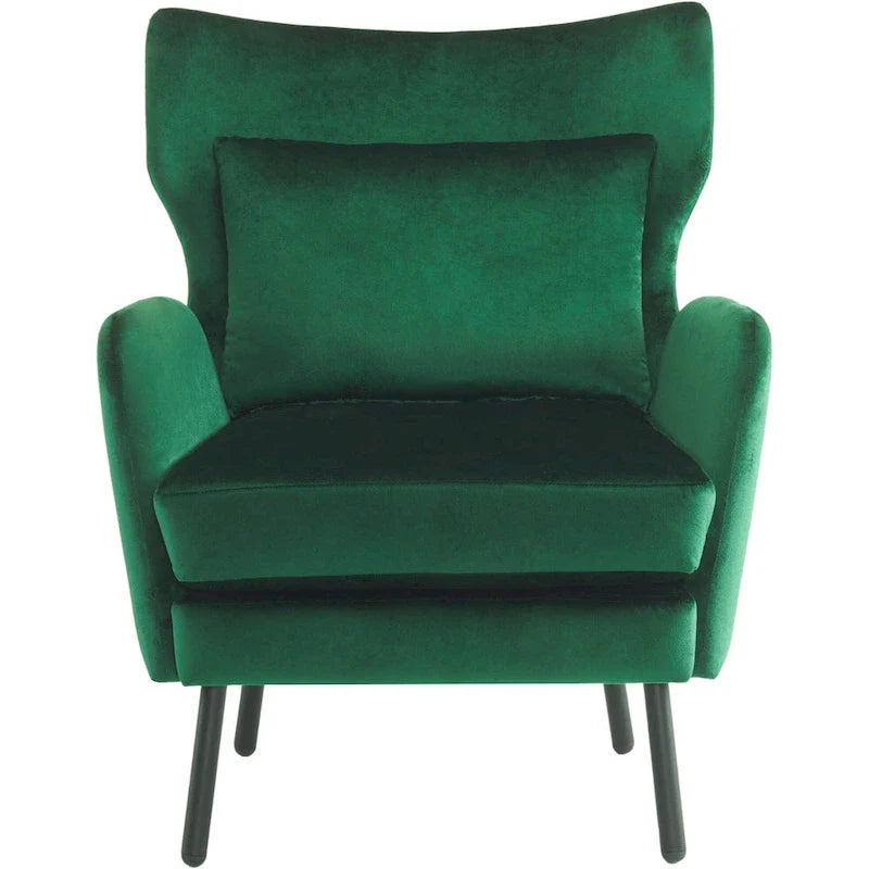 Velvet Wing Back Accent Chair - Single Seat with Pillow