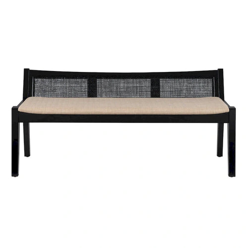 Black Low-Profile Woven Rattan Cane Bench, Seats 1