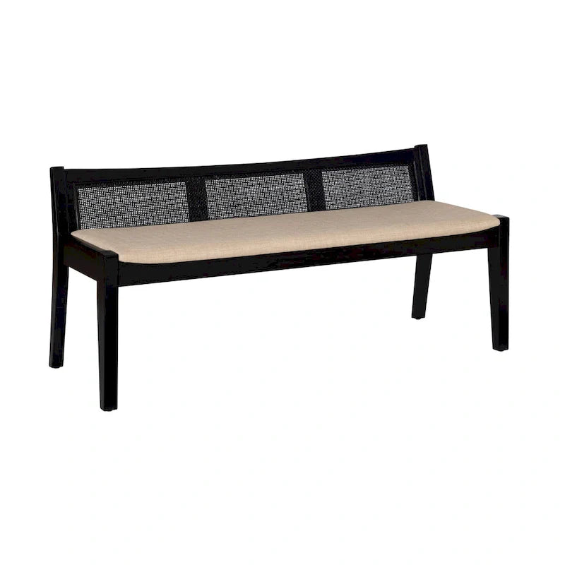 Low Profile Framed Woven Rattan Cane Bench - 52.5 - Black