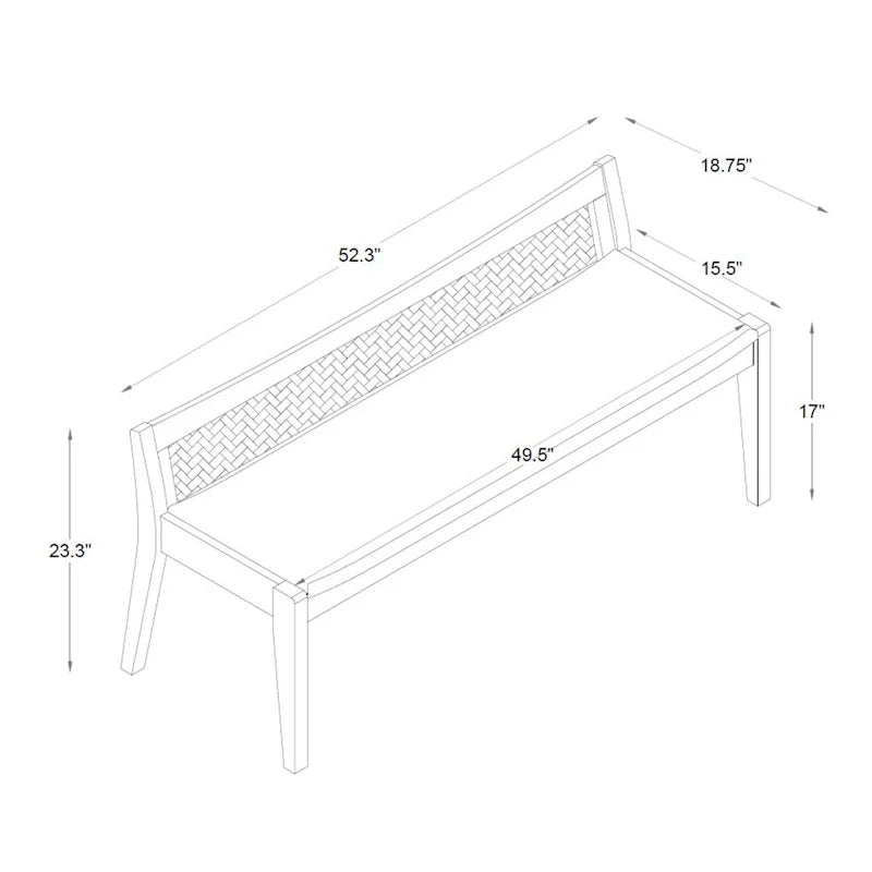 Low Profile Framed Woven Rattan Cane Bench - 52.5 - Black