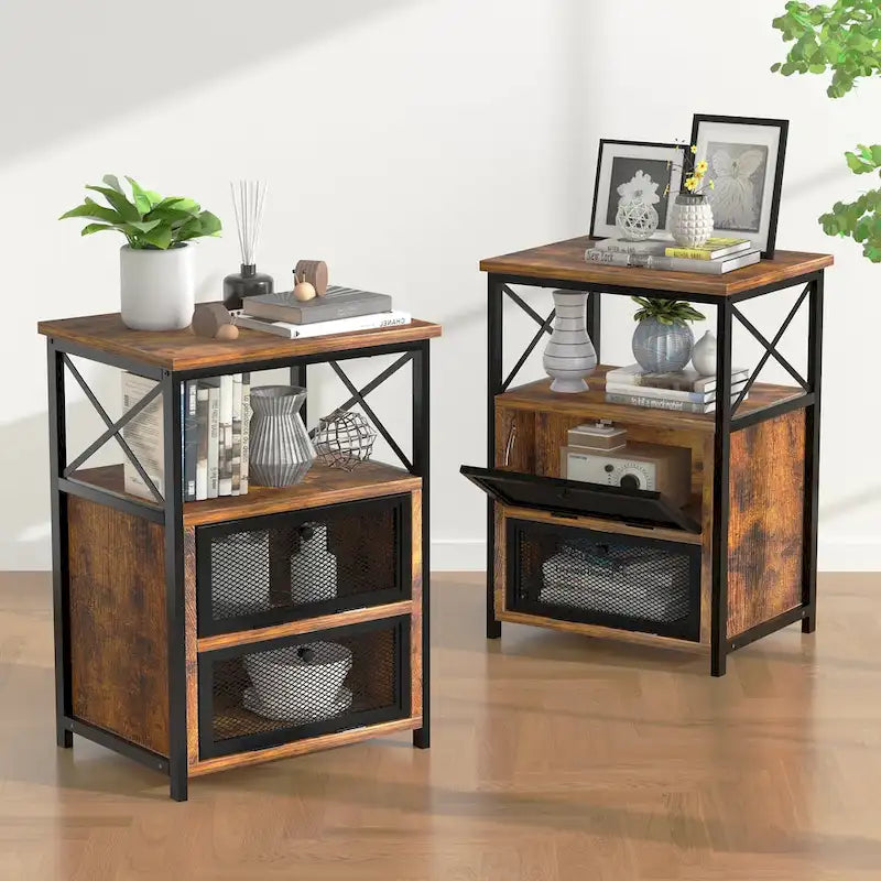 Black / Brown Lift-Top Coffee Table Set for 2–4, with Hidden Storage & 2 Nightstands