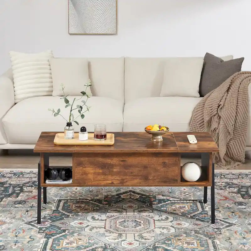Black / Brown Lift-Top Coffee Table Set for 2–4, with Hidden Storage & 2 Nightstands