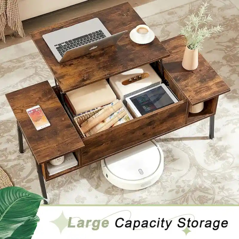 Black / Brown Lift-Top Coffee Table Set for 2–4, with Hidden Storage & 2 Nightstands