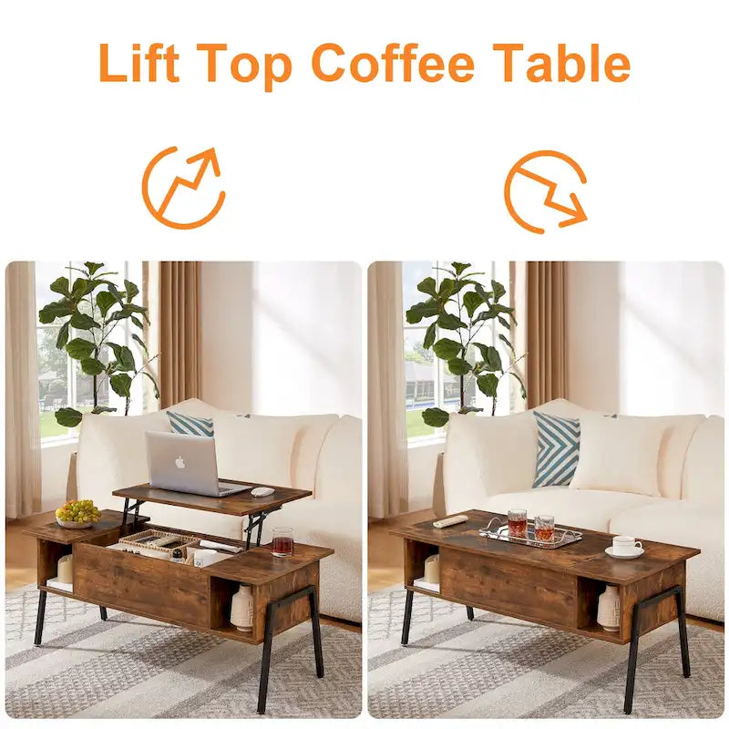 Black / Brown Lift-Top Coffee Table Set for 2–4, with Hidden Storage & 2 Nightstands