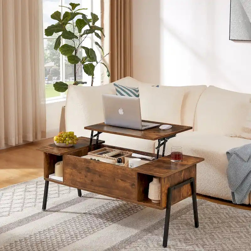 Black / Brown Lift-Top Coffee Table Set for 2–4, with Hidden Storage & 2 Nightstands