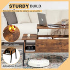 Black / Brown Lift-Top Coffee Table Set for 2–4, with Hidden Storage & 2 Nightstands