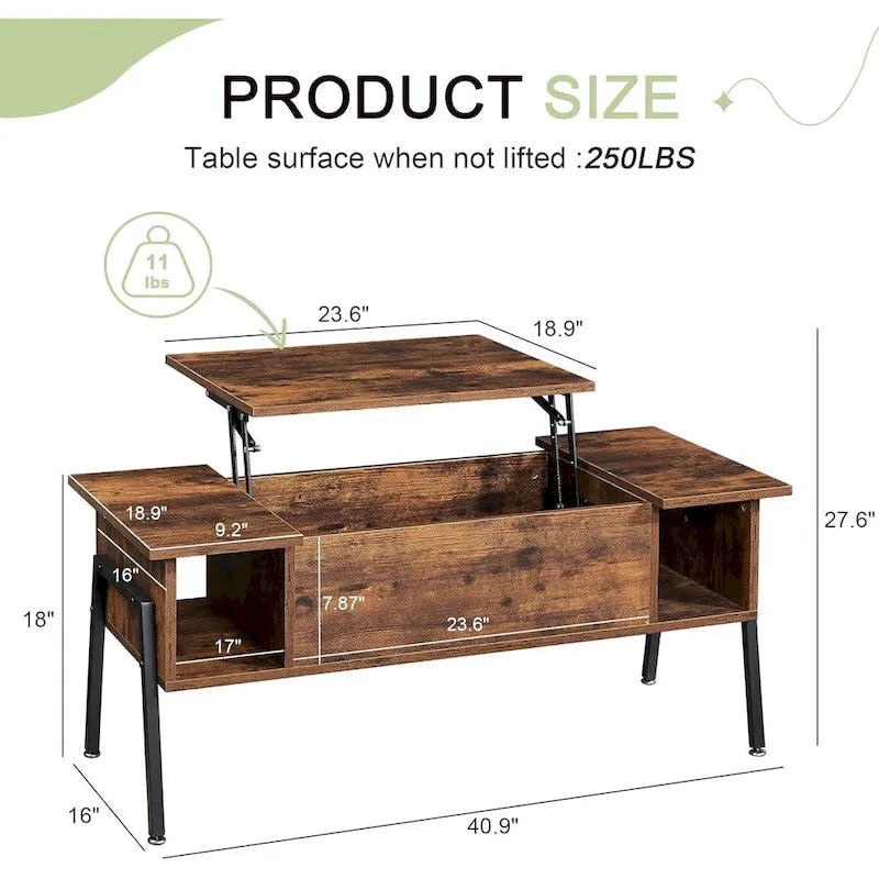 Black / Brown Lift-Top Coffee Table Set for 2–4, with Hidden Storage & 2 Nightstands