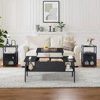 Black / Brown Lift-Top Coffee Table Set for 2–4, with Hidden Storage & 2 Nightstands