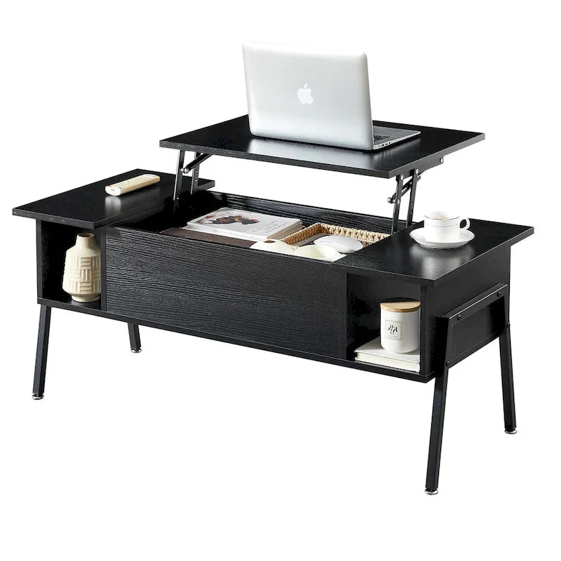 Black / Brown Lift-Top Coffee Table Set for 2–4, with Hidden Storage & 2 Nightstands